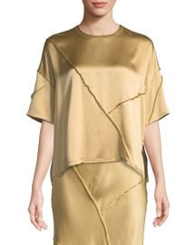 Vince Raw-Edge Silk Short-Sleeve Tee at Neiman Marcus